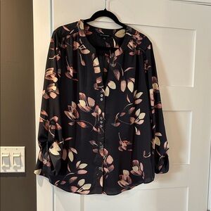 Zac & Rachel dark grey Blouse with Pink and Cream Leaf Motif